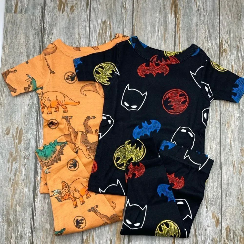 Batman & Dinosaur Snug Fit Short Sleeve Pajamas 2, 2-Piece Sets Size 12M